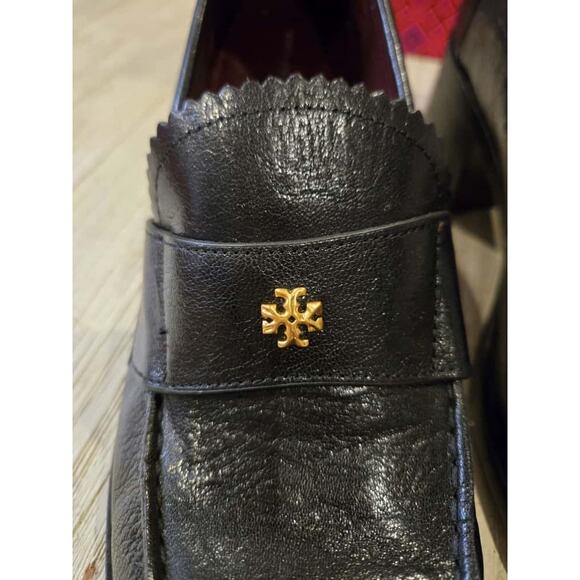 Tory Burch Women's Black Leather Loafers Size 11 Iconic Double T Logo - Picture 3 of 8
